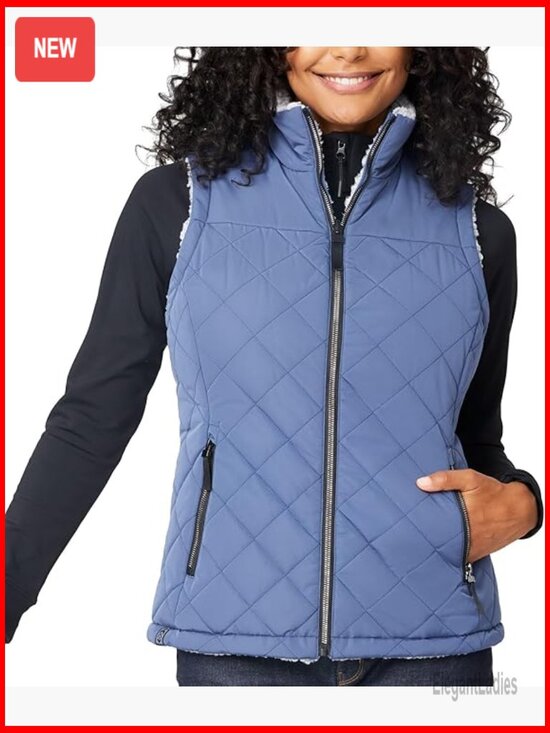Jackets & Blazers - Reversible Puffer Sherpa Vest Lightweight Wind Resistant Zip Pockets